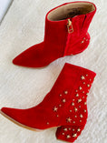 Load image into Gallery viewer, Red boots with red stars, Whimsy Whoo Boutique Red Boots, Gold Star details
