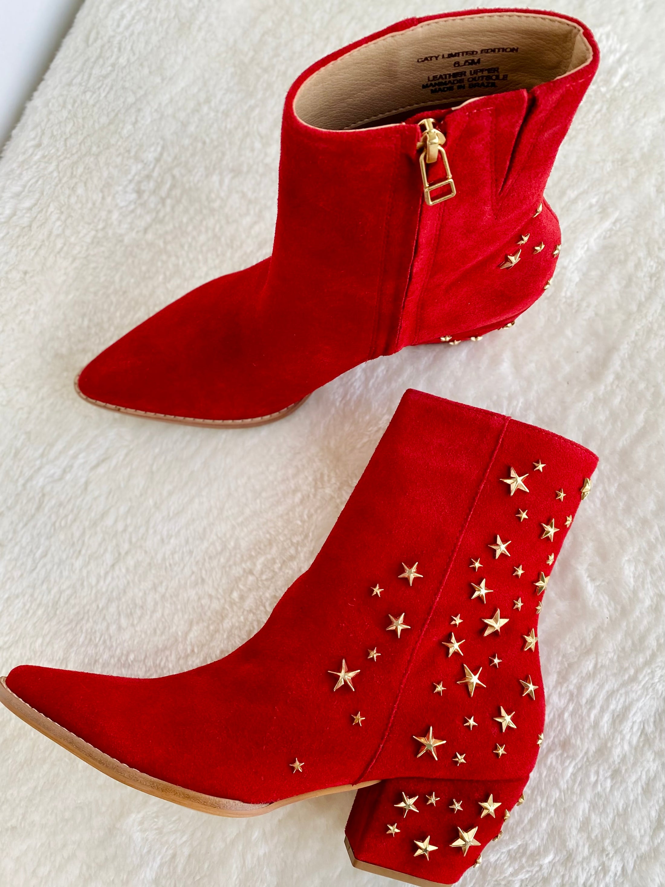 Red boots with red stars, Whimsy Whoo Boutique Red Boots, Gold Star details
