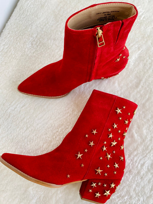 Red boots with red stars, Whimsy Whoo Boutique Red Boots, Gold Star details