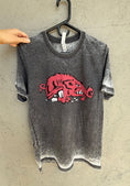 Load image into Gallery viewer, Gray t-shirt with a red slobbering hog on a hanger against a gray background, Arkansas shirts, Arkansas shirts shop, vintage razorback shirt
