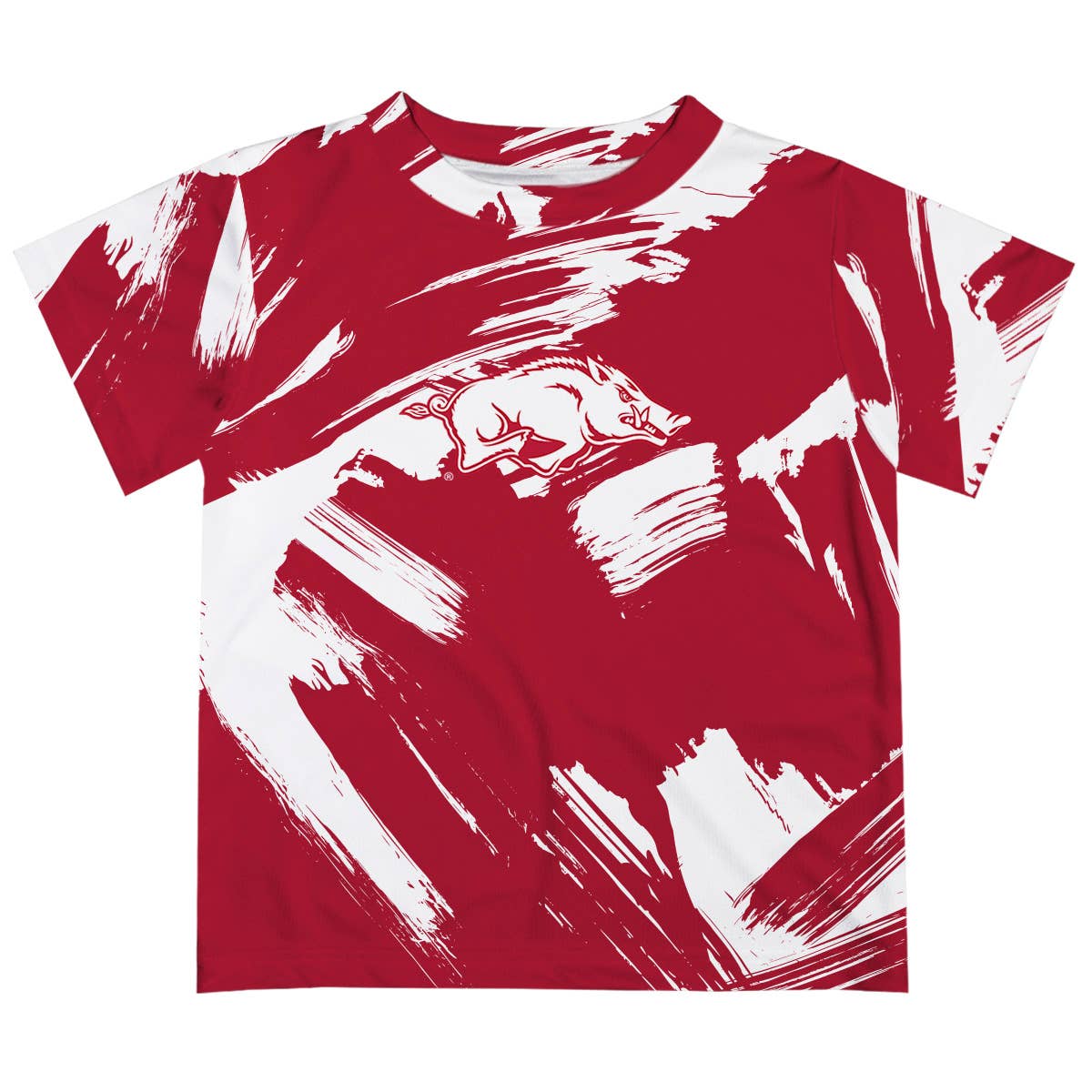 Red t-shirt with white abstract design and a pig logo on a white background, kids razorback shirt, kids razorback clothes, girls kids razorback, kids razorback nearby, toddler razorback shirt, Arkansas razorback youth apparel, shirts kids Razorback, Arkansas razorback baby girl clothes, Arkansas razorback baby boy clothes, stores in Fayetteville ar