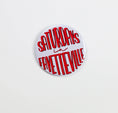 Load image into Gallery viewer, Button and gameday pin with 'Saturdays in Fayetteville' text in red on a white background, Razorback gameday pins, Arkansas gameday pins, Saturdays in Fayetteville gameday pin, Saturdays in Fayetteville gameday button, shopping in Fayetteville ar
