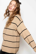 Load image into Gallery viewer, Woman wearing a beige sweater with black stripes on a white background, la miel sweater, la miel clothing, sweaters near me, Fayetteville ar clothing stores
