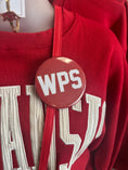 Load image into Gallery viewer, Red sweatshirt with a 'WPS' button on a mannequin, college game day pins, razorback gameday pins, Arkansas gameday pins, razorback store online
