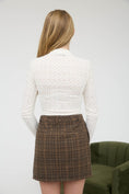 Load image into Gallery viewer, Person wearing a white textured top and brown plaid skirt against a plain background, white sheer top, white fitted top, by toughest fitted top, blu pepper fitted top, shopping Fayetteville ar, boutiques Fayetteville ar
