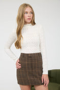 Load image into Gallery viewer, Woman wearing a white sweater and plaid skirt against a plain background, white sheer top, white fitted top, by toughest fitted top, blu pepper fitted top, shopping Fayetteville ar, boutiques Fayetteville ar
