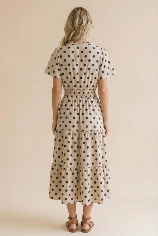 Polkadot Smocked Waist Tiered Maxi Dress