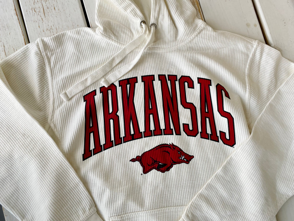 Hog Wild Arkansas Razorback Hoodie - Ivory Corded Sweatshirt