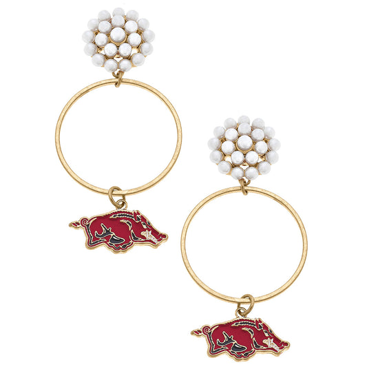 Razorback Jewelry | Arkansas Razorback Pearl Hoop Earrings