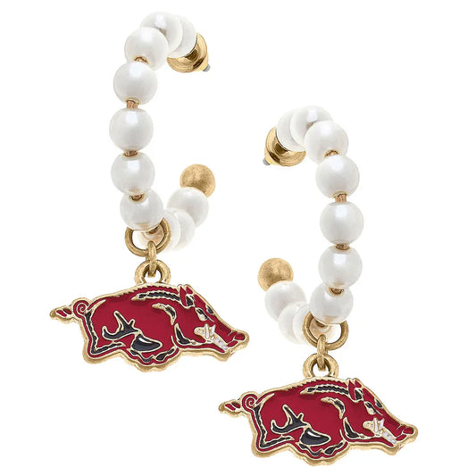 Razorback Jewelry | Arkansas Razorback Pearl Hoop Earrings