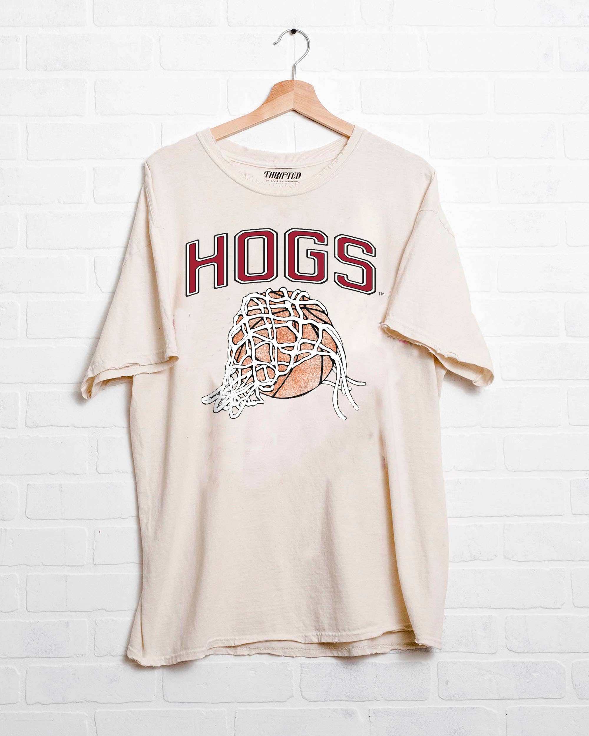 Hoop Fan Razorbacks Basketball Thrifted Tee