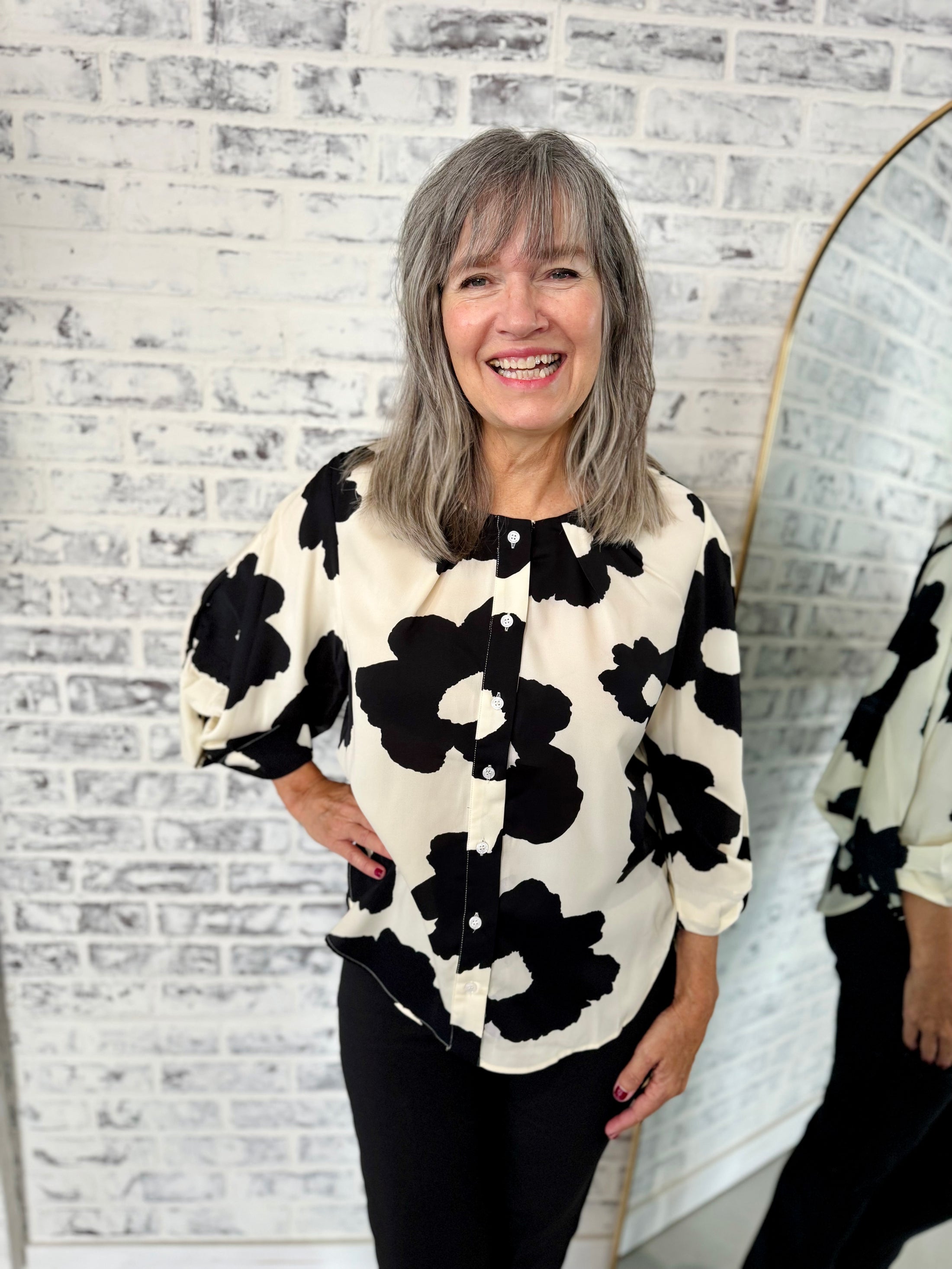 Business as Usual Black & White Floral Blouse