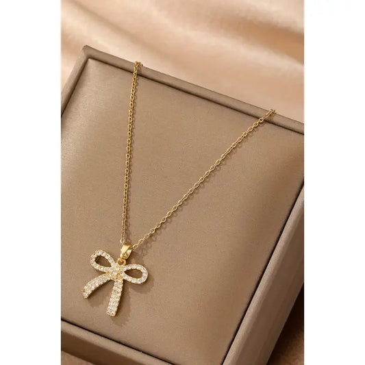 Rhinestone Bow Gold Necklace