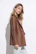 Load image into Gallery viewer, brown leather jacket, brown leather blazer, faux leather blazer, faux leather jacket, brown leather outerwear, leather outerwear, stores in springdale ar, clothing store springdale ar
