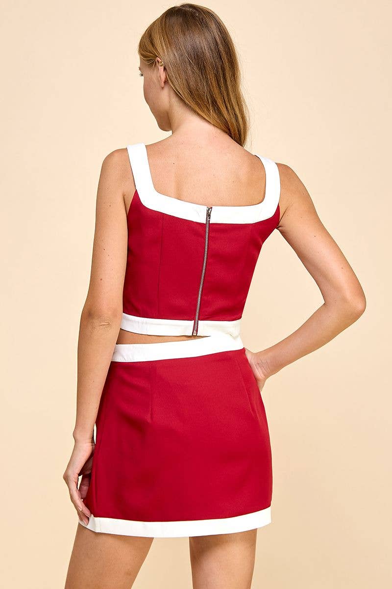 White Border Detail Cropped Tank Top