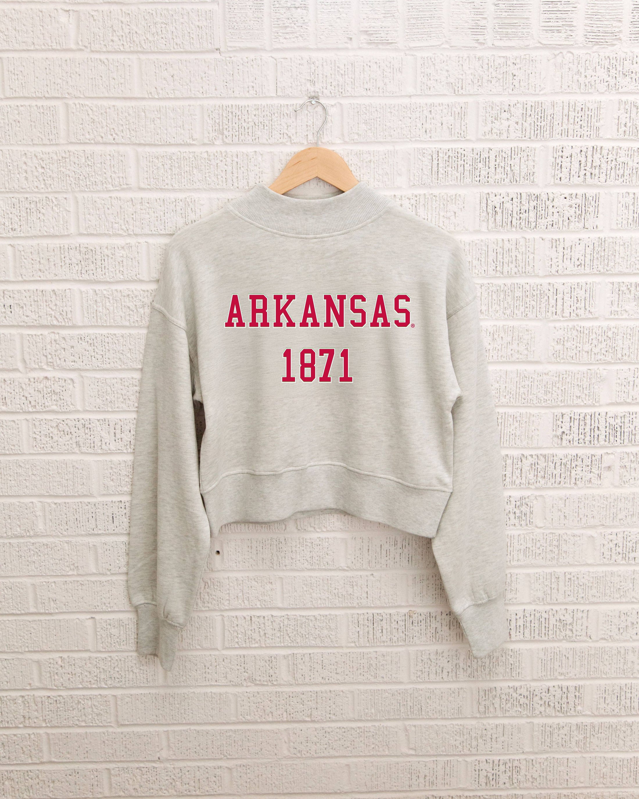 Arkansas College Block Puff Ink Gray Mock Neck Sweatshirt