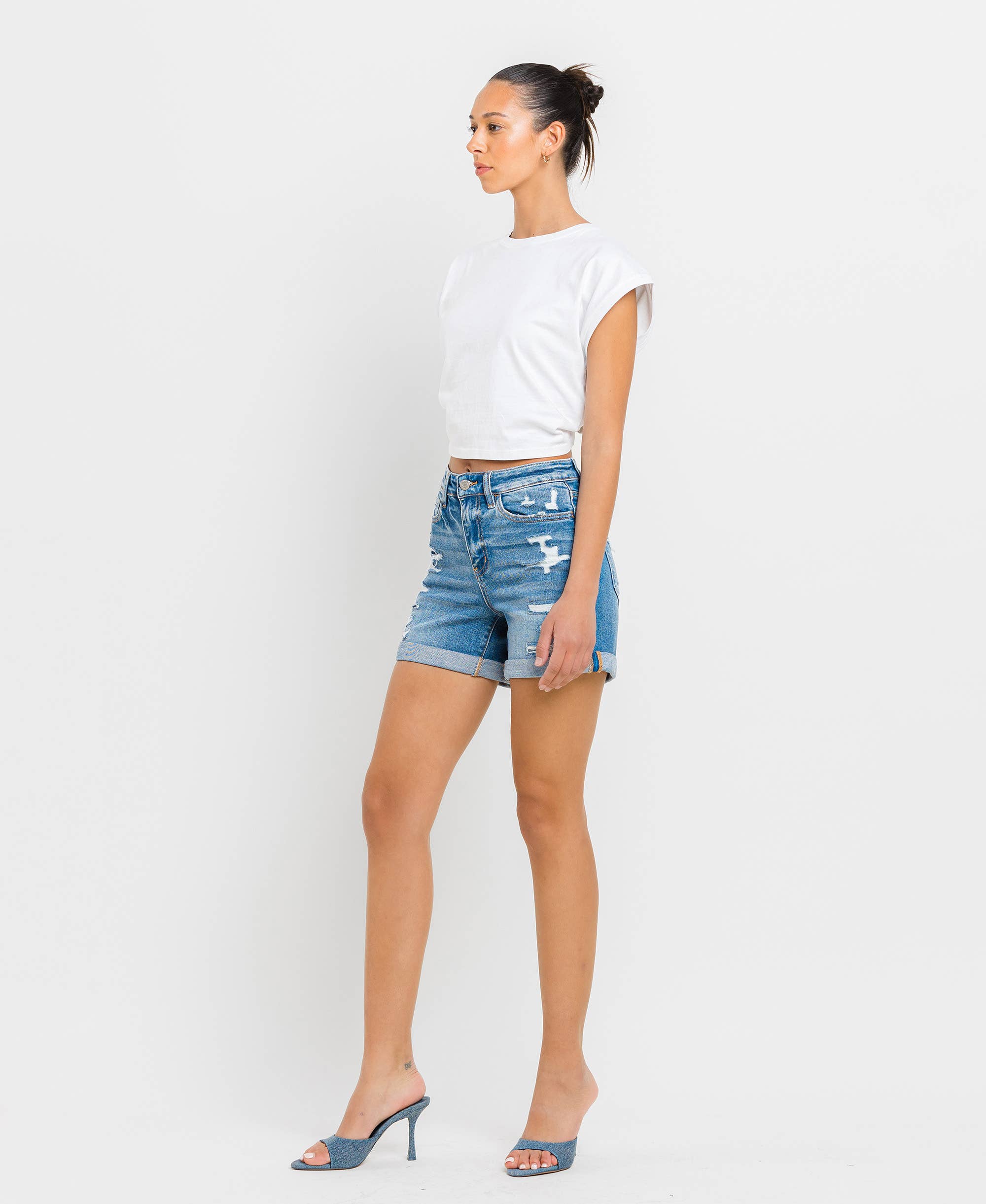 Double the Fun High Rise Cuff Jean Shorts