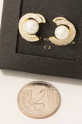 Load image into Gallery viewer, Elegant Design Pave Crescent And Pearl Stud Earrings
