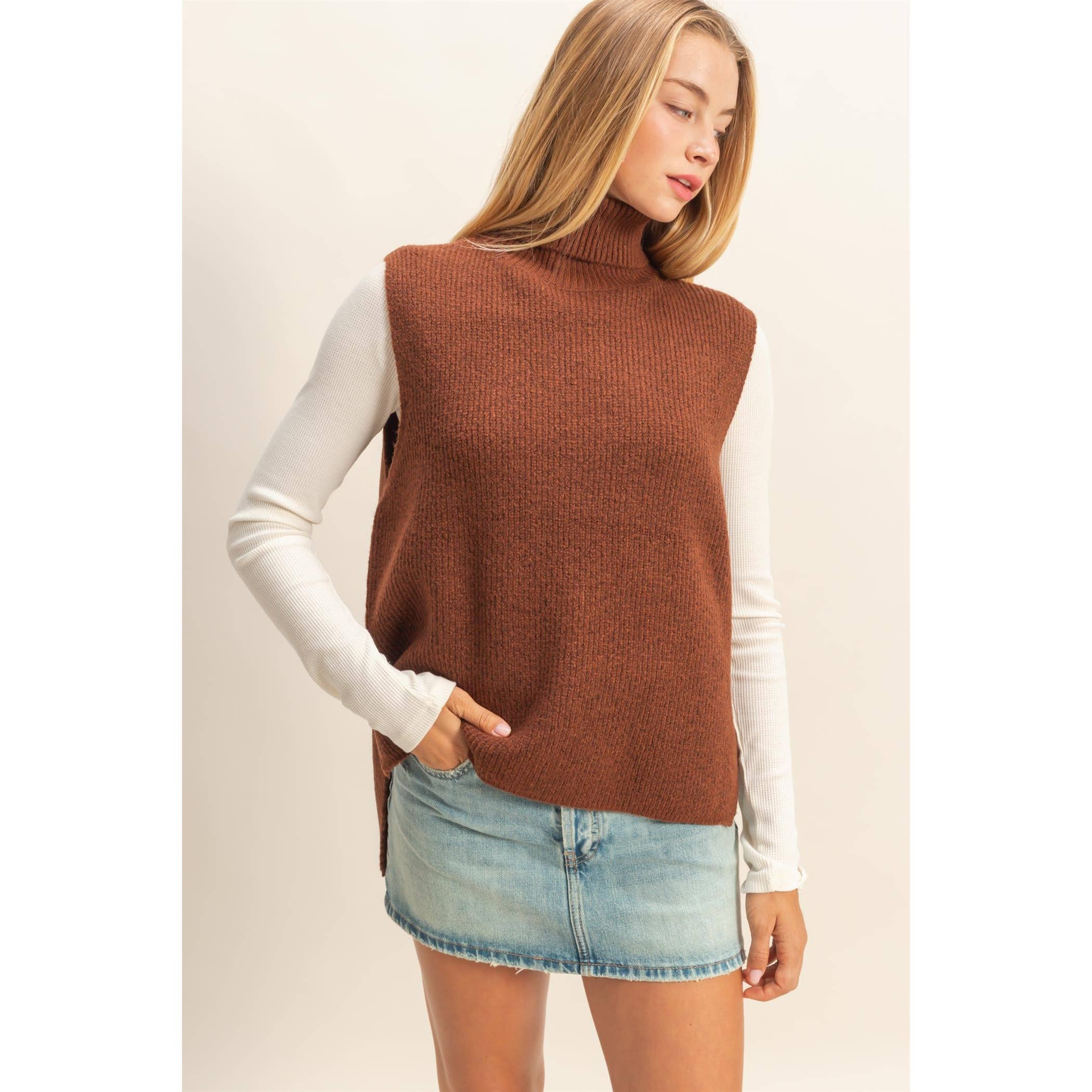 Layer on Warmth Sleeveless Turtleneck Sweater Vest