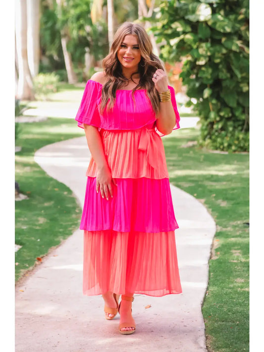 Pleated Perfection Colorblock Maxi Dress