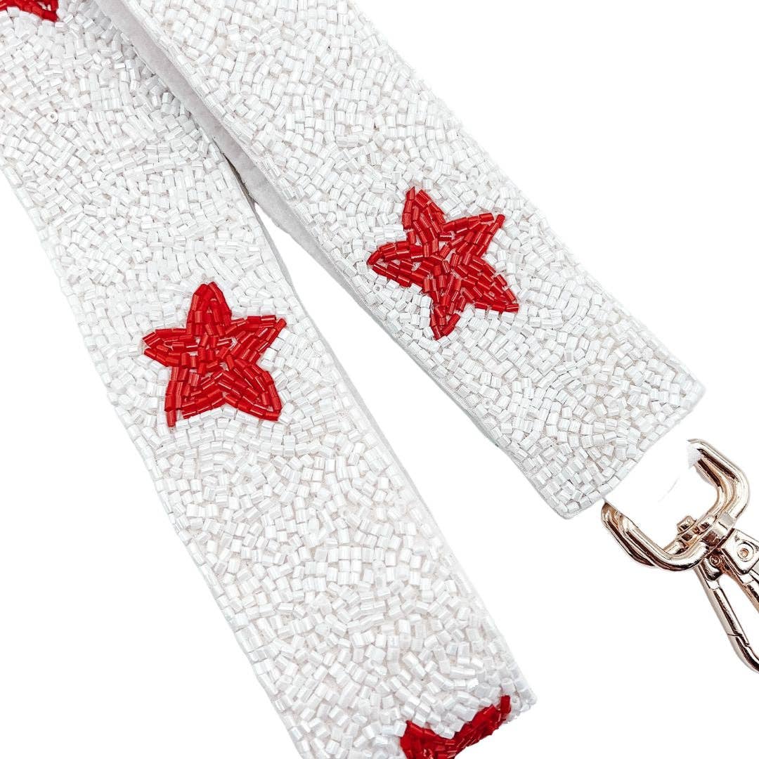 White & Red Star Beaded Purse Strap