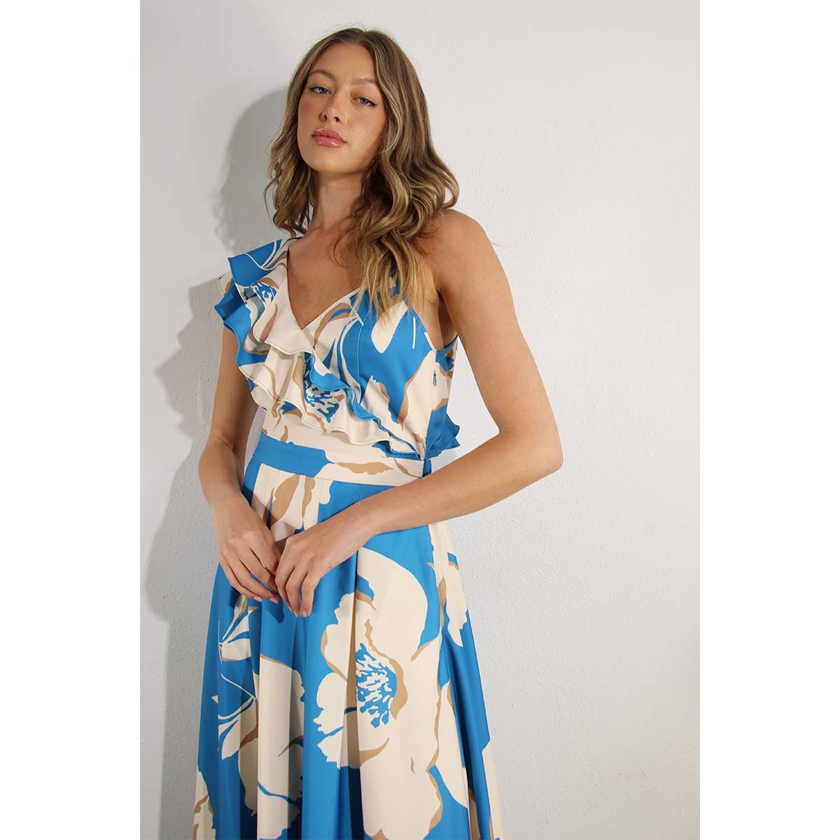 Blue Magnolia Ruffle Maxi Dress