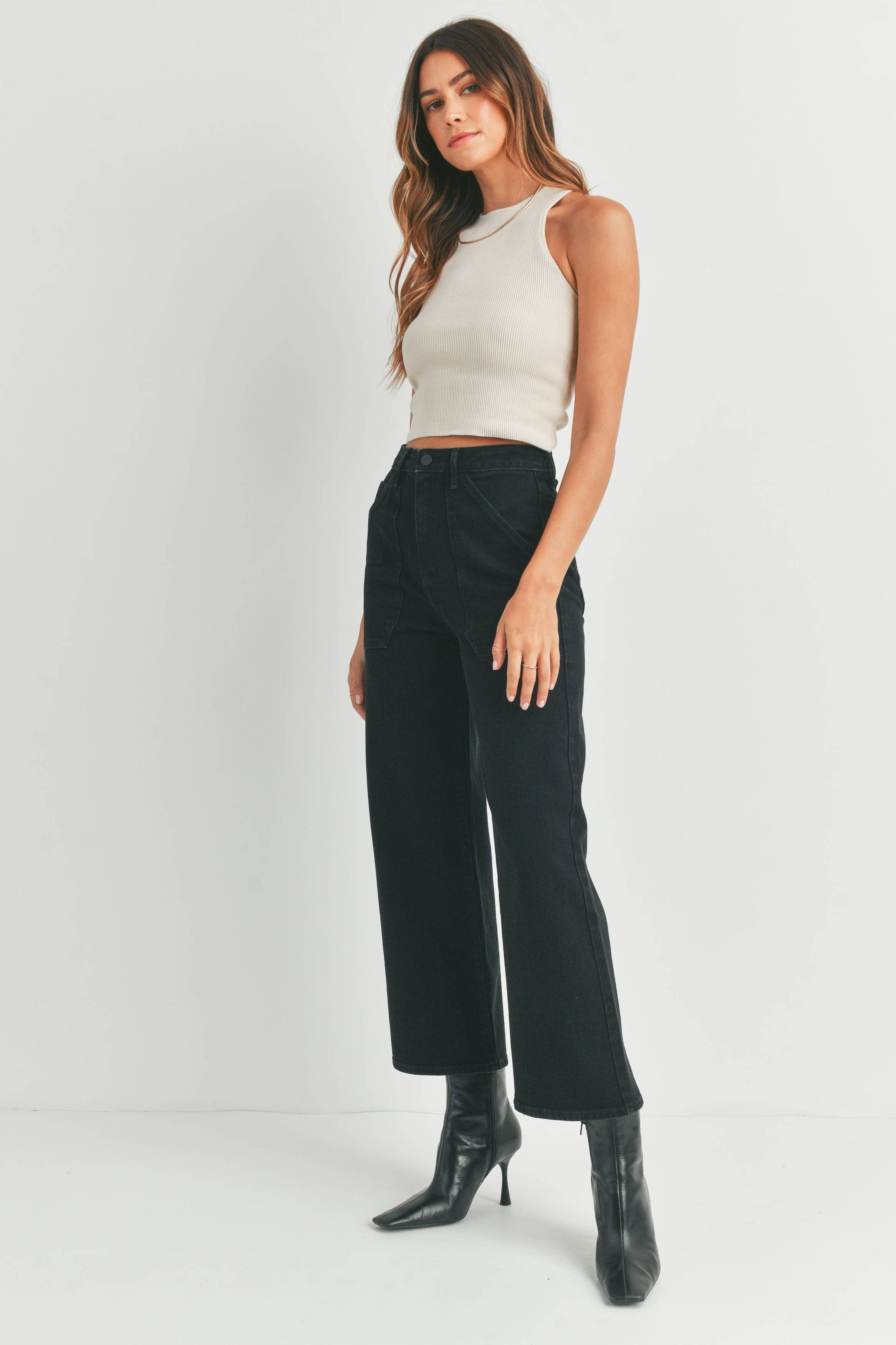 Just Black Denim | Black Cargo Pocket Wide Leg Jean