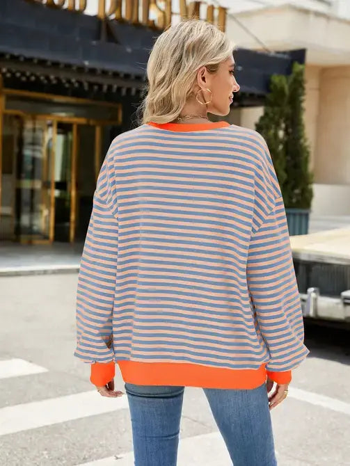 Kick it in Comfort Striped Color Contrast Pullover | Blue & Orange