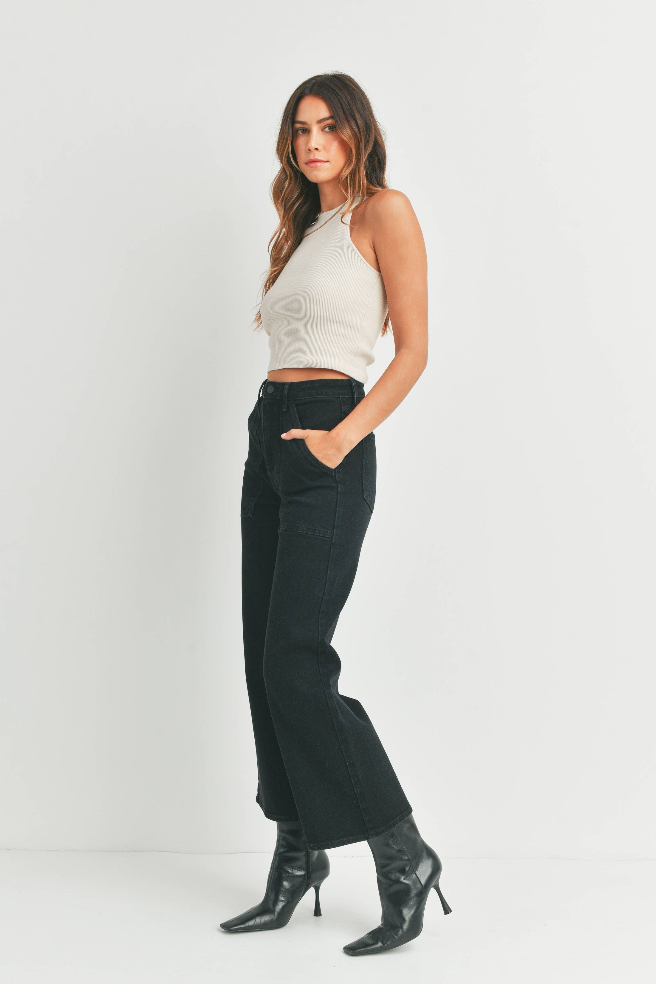 Just Black Denim | Black Cargo Pocket Wide Leg Jean