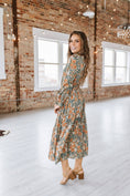 Load image into Gallery viewer, green maxi dresses, floral maxi dress, floral dresses, wedding guest dress, fall family photo dress ideas, dress shop in norhtwest arkansas

