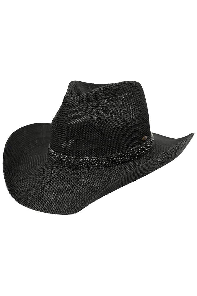 C.C | Black Pearl Rhinestone Trim Cowboy Hat