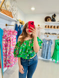 Load image into Gallery viewer, green floral top, one should top, sugarlips clothing, sugarlips top, kelly green top, clothing stores near me fayetteville and springdale arkansas
