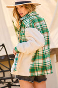 Load image into Gallery viewer, main strip clothing, green plaid shacket, christmas shacket, cozy shacket, shacket near me, whimsy whoo boutique and shoe store, fayetteville ar boutique store, outerwear, plaid jacket
