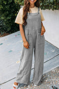 Load image into Gallery viewer, gray jumpsuit, wideleg jumpsuit, fall jumpsuit, fall overalls, lightweight overalls, shopping in fayetteville ar, fayetteville ar boutique store
