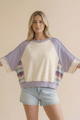 Load image into Gallery viewer, A wide-angle view of the Lavender Lane Oversized Top, demonstrating the breezy, loose-fit silhouette that makes it a "Comfy-Classic" staple for the Fayetteville spring season.
