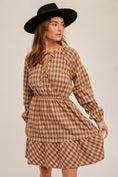 Load image into Gallery viewer, Brown plaid dress, checkered dresses, fall dresses for women, whimsy whoo boutique store, fayetteville, ar boutique near me
