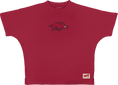 Load image into Gallery viewer, Front view of the Big Red Oversized Arkansas Razorback Tee by Pressbox, featuring a small red running hog logo on a crimson shirt.
