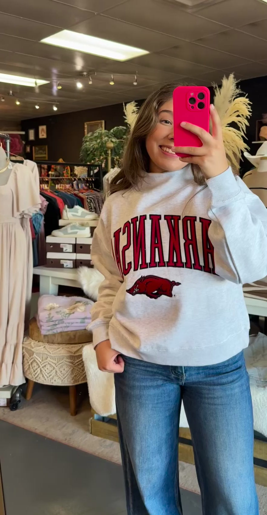 Arkansas razorback sweatshirt, arkansas mock neck sweatshirt for women, razorback boutique apparel near me
