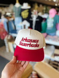 Load and play video in Gallery viewer, Arkansas razorback trucker hat women, razorback hat, Arkansas Razorback red & white trucker hat, women’s razorback trucker hat, women’s arkansas razorback trucker hat, Arkansas boutiques
