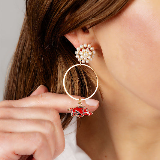Razorback Jewelry | Arkansas Razorback Pearl Hoop Earrings
