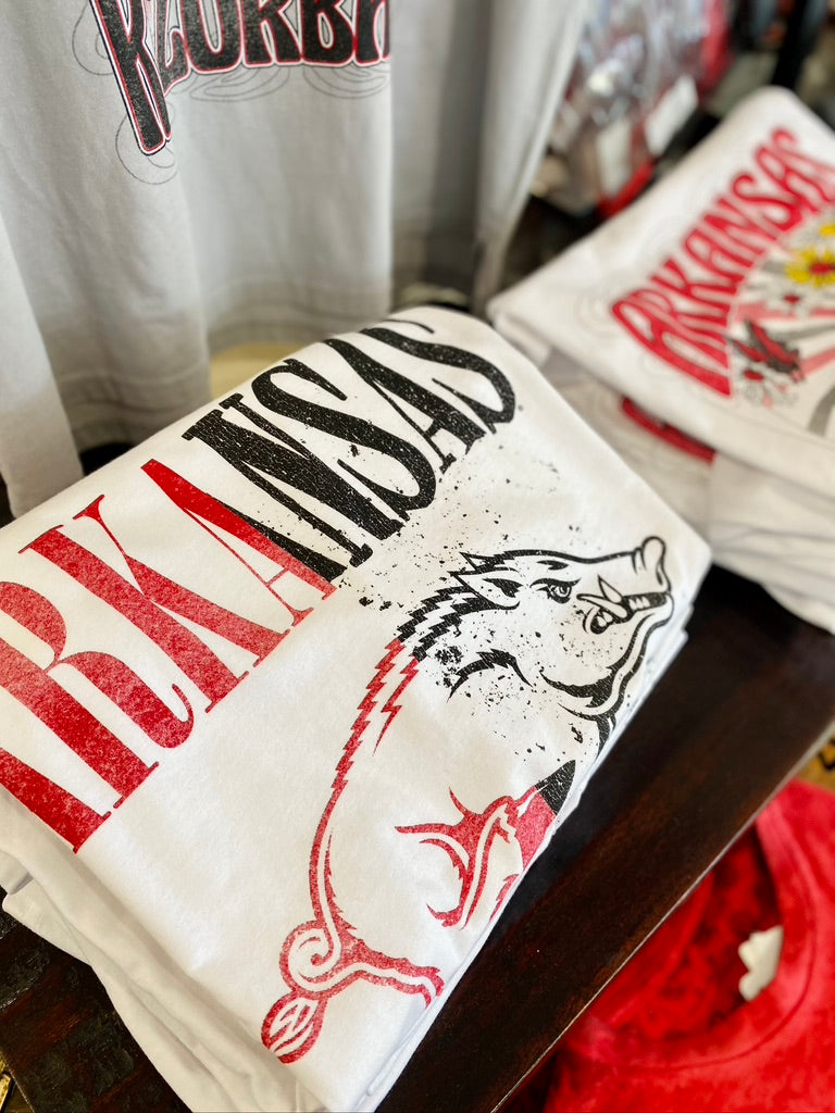 Pressbox Razorback Shirt | Arkansas Razorback Seeing Double Graphic Tee Large / Gray