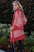 Load image into Gallery viewer, red cardigan, red popcorn cardigan, soft cardigan, fall cardigan, popcorn fabric outerwear, cozy cardigan, soft cardigan, warm cardigan, boutique near me, store springdale
