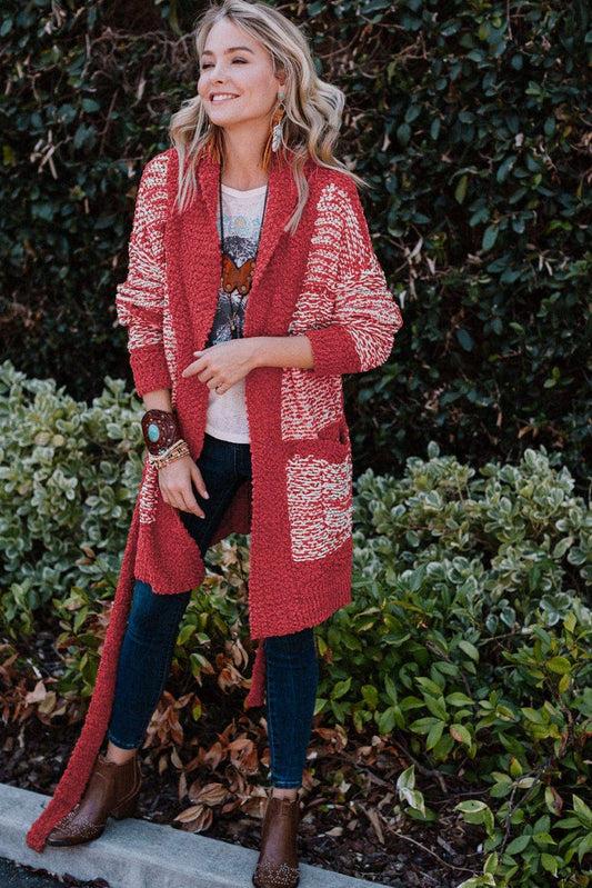 red cardigan, red popcorn cardigan, soft cardigan, fall cardigan, popcorn fabric outerwear, cozy cardigan, soft cardigan, warm cardigan, boutique near me, store springdale