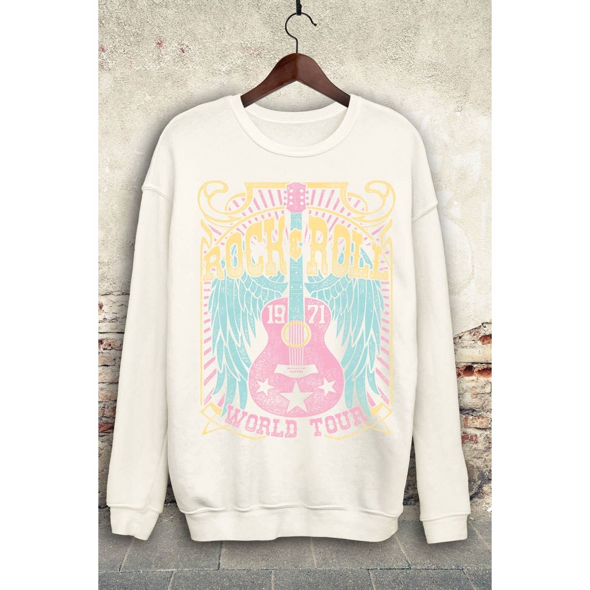 white graphic sweatshirt, rock n roll sweatshirt, music sweatshirt, band tee, band sweatshirt, shopping springale ar boutique near me
