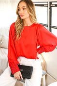 Load image into Gallery viewer, red blouse, red sequin blouse, vine & love clothing, red satin blouse, red top for Christmas, shopping in fayetteville ar, springdale ar boutique store
