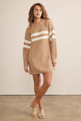 Load image into Gallery viewer, brown sweater dress, tan sweater dress, striped sweater dress, casual sweater dress, casual winter dress, casual fall dress, dress shop near me, dress store near me springdale, ar boutique store
