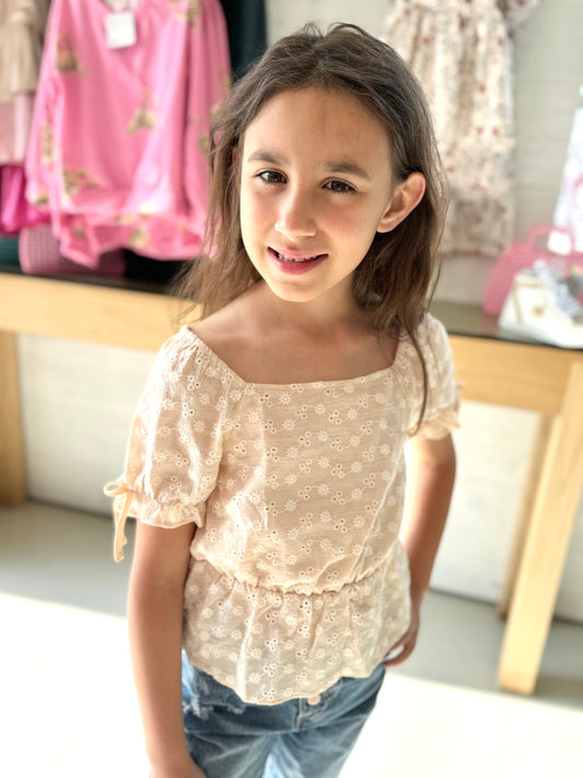 Kids | Sweet Puff Floral Embroidery Top