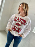 Load image into Gallery viewer,  Razor- top with baseball with a hog in the middle Backs on the bottom. Arkansas Razorback Baseball Sweatshirt
