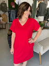 Red tshirt dress, game day dress, Zenana dress, basic dress, cheap dress, cute dress, whimsy Whoo boutique store, Fayetteville, ar boutique
