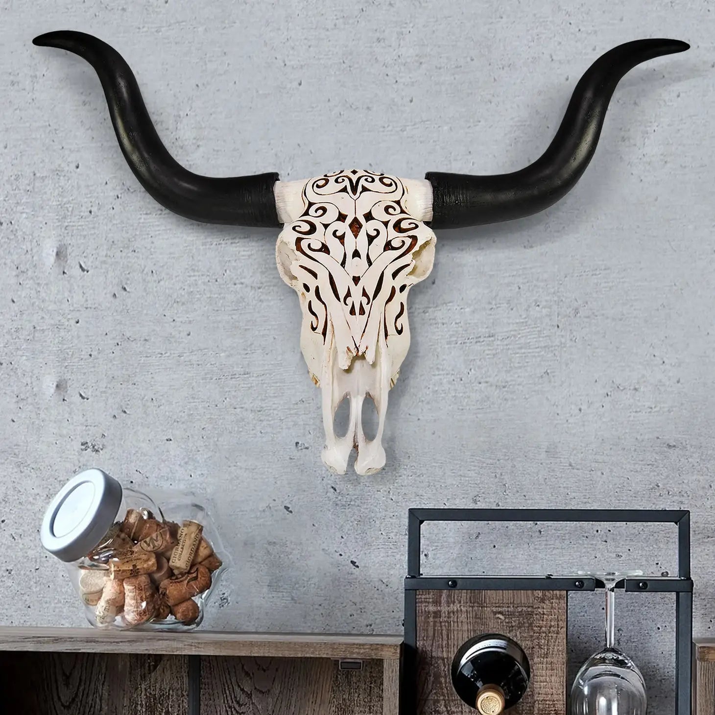 Western Vibes Carved Faux Longhorn Skull